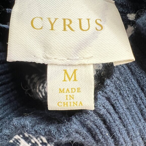 Cyrus Nordic Style Striped Knit Mock Neck Sweater Dark Blue White Size Medium - Picture 8 of 12